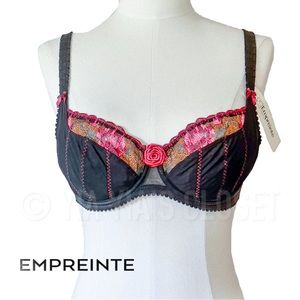 Empreinte 32C Rose 08129 Black/Red Underwire Balcony/Demi Lace Bra - NEW Pin-Up